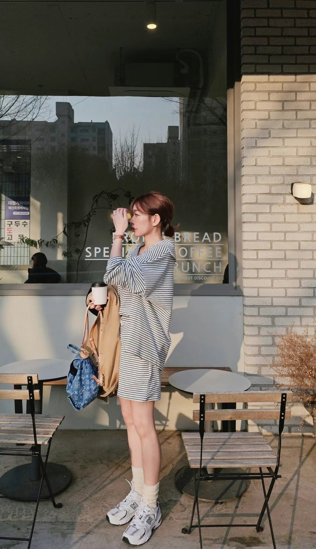 韓國製超柔軟條紋翻領休閒上衣短褲套裝