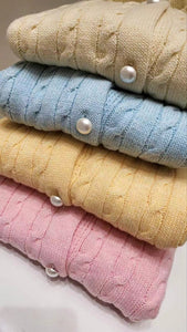 韓國製氣質净色針織麻花紋理圓領外套