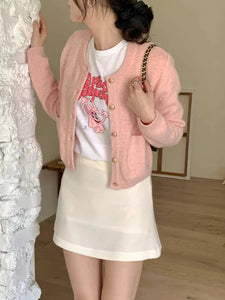 韓國製時尚氣質針織净色圓領外套