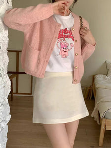 韓國製時尚氣質針織净色圓領外套