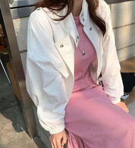 韓國製休閒立領工裝短外套