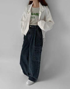 韓國製休閒立領工裝短外套