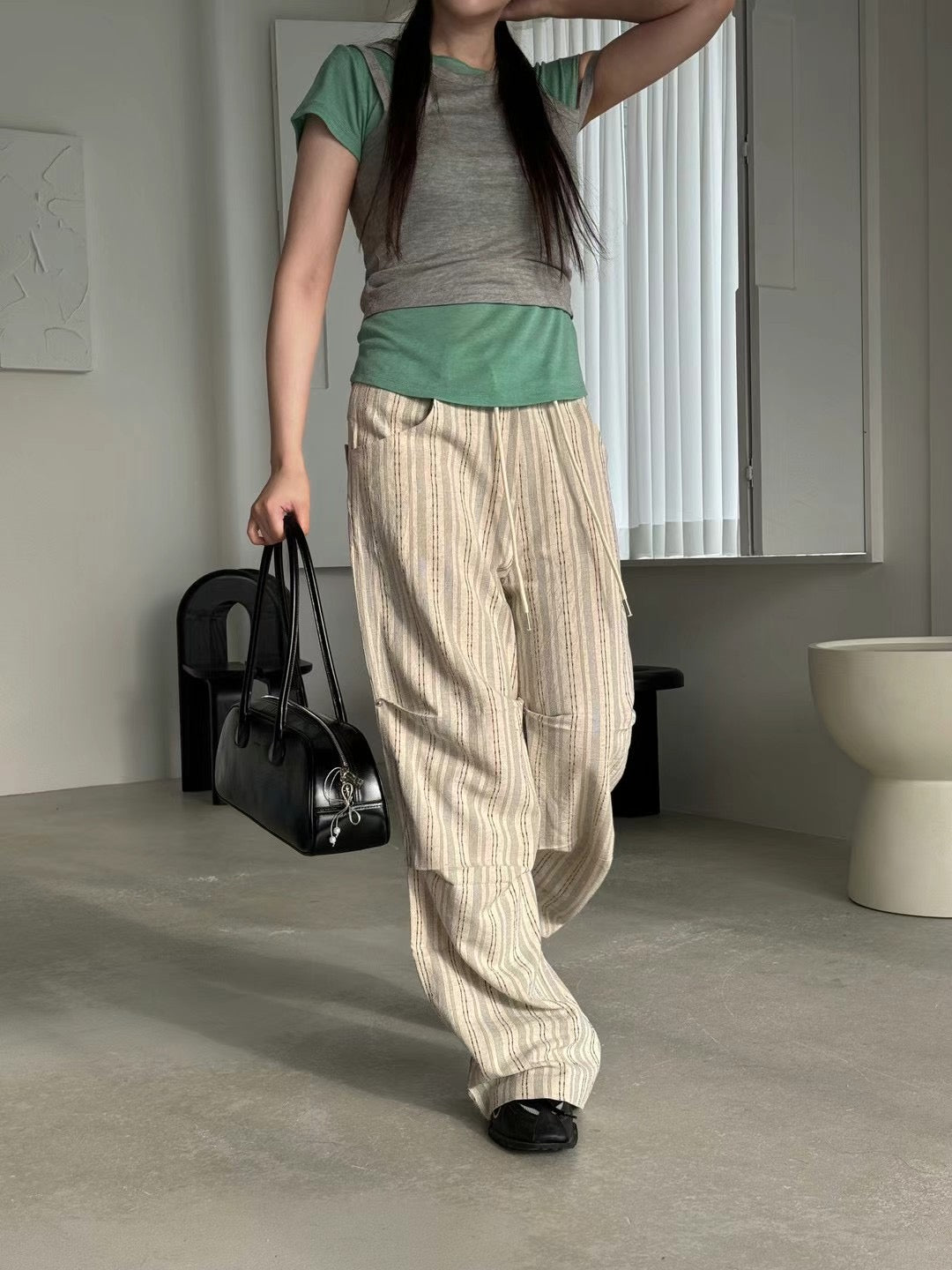 韓國製設計感工裝休閑褲