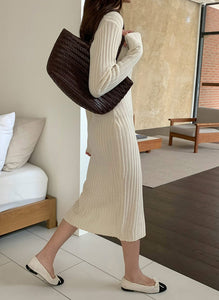 韓國製氣質修身針織V領連體裙