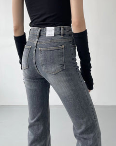 韓國製復古百搭高腰微喇叭牛仔褲