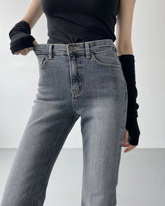韓國製復古百搭高腰微喇叭牛仔褲