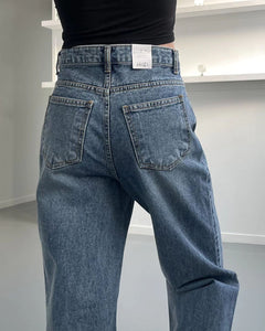韓國製復古百搭高腰直筒牛仔褲