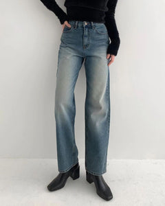 韓國製簡約高腰闊腿牛仔褲