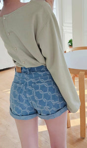 韓國製高質感扭結織紋牛仔短褲