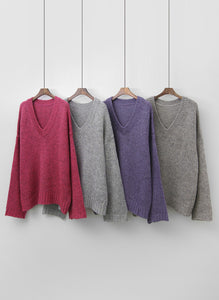 韓國製時尚寬鬆針織V領毛衣