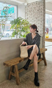 韓國製超柔軟條紋翻領休閒上衣短褲套裝
