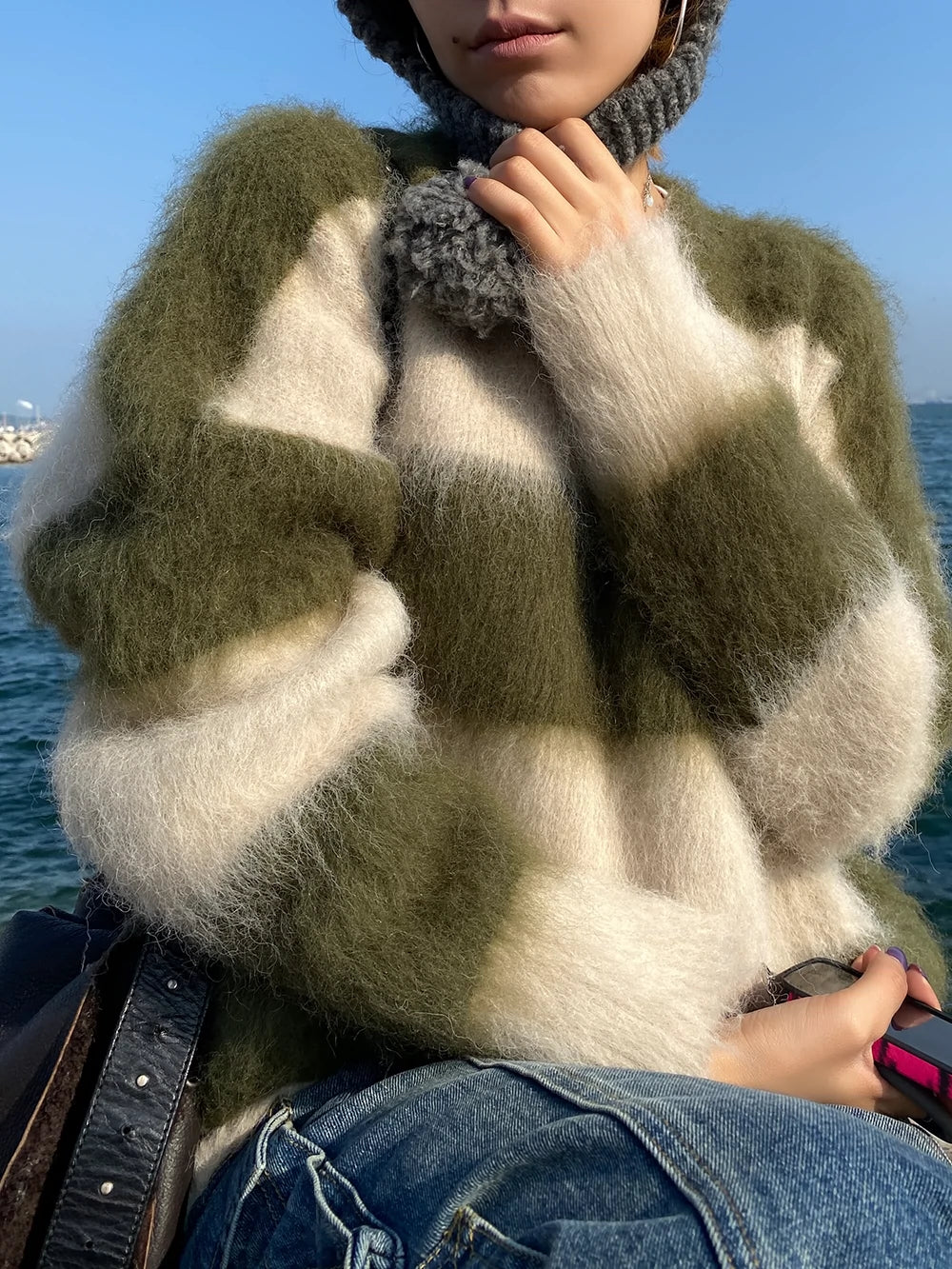 寬條紋毛感慵懶毛衣