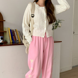 韓國製氣質净色針織麻花紋理圓領外套