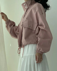韓國製休閒立領拉鏈短外套